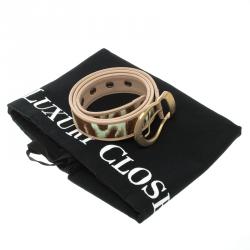 Pre Owned حزام ديور جلد وكانفاس بني/ بيج 80 سم