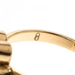 مملوكة مسبقًا Dior Flower Crystal Rose Gold Tone D Charm Ring Size 56