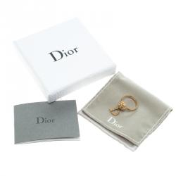 مملوكة مسبقًا Dior Flower Crystal Rose Gold Tone D Charm Ring Size 56