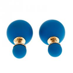 Pre Owned Dior Tribale Mise en Dior Matte Blue Gold Tone Stud Earrings