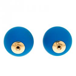 Pre Owned Dior Tribale Mise en Dior Matte Blue Gold Tone Stud Earrings