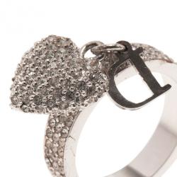 مملوكة مسبقًا Dior Crystal Heart Charm Crystal Ring Size 50.5