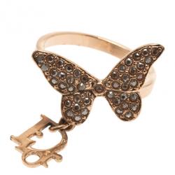 Pre Owned Dior Butterfly Crystal Ring Size 50