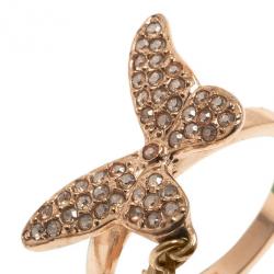 Pre Owned Dior Butterfly Crystal Ring Size 50