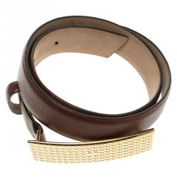 Pre Owned Dior Brown Leather Gold Buckle Belt 80cm