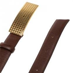 Pre Owned Dior Brown Leather Gold Buckle Belt 80cm