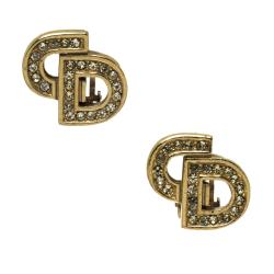 Pre Owned أقراط ديور ذهبية اللون مرصعة كريستال بكلبس