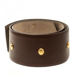 مملوكة مسبقًا Dior Brown Leather Logo Embellished Waist Belt 85cm