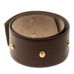 مملوكة مسبقًا Dior Brown Leather Logo Embellished Waist Belt 85cm