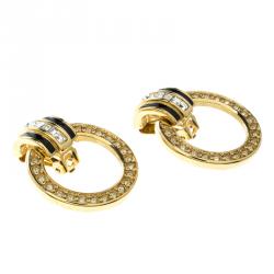 Pre Owned أقراط ديور كليب آون متدلية كريستال وإيناميل ذهبية اللون