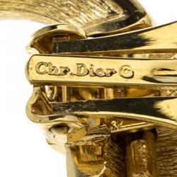 Pre Owned أقراط ديور كليب آون متدلية كريستال وإيناميل ذهبية اللون