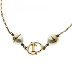 Pre Owned Dior Mise En Dior Faux Pearl Gold Tone Bracelet