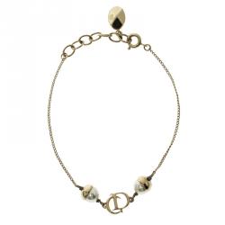 Pre Owned Dior Mise En Dior Faux Pearl Gold Tone Bracelet