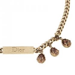 Pre Owned Dior Crystal Rose Gold Tone Chain Choker Necklace 