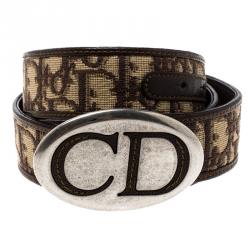 Pre Owned حزام ديور ديوريسيمو CD كانفاس بني بإبزيم 90 سم