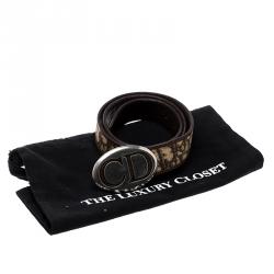 Pre Owned حزام ديور ديوريسيمو CD كانفاس بني بإبزيم 90 سم