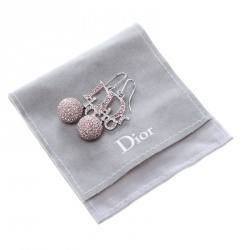 Pre Owned Dior Pink Crystal Embellished Silver Tone Drop Hook Earrings 