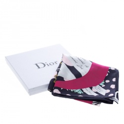 Pre Owned Dior Croquis de Broderies Multicolor Floral Printed Silk Square Scarf