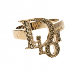 Pre Owned خاتم ديور شعار مرصع كريستال ذهب وردي اللون مقاس 54