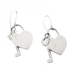 مملوكة مسبقًا Dior Heart Lock & Key Charm Crystal Silver Tone Drop Hook Earrings