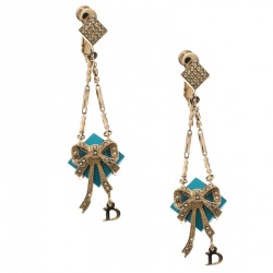 Pre Owned أقراط ديور حجر كريستال أزرق ذهبي وردي طويل