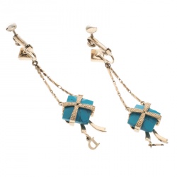 Pre Owned أقراط ديور حجر كريستال أزرق ذهبي وردي طويل