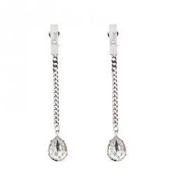 Pre Owned Dior Crystal Silver Tone Chain Long Clip-on Drop Earrings