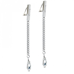 Pre Owned Dior Crystal Silver Tone Chain Long Clip-on Drop Earrings