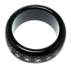 Dior Black Cannage Pattern Wide Bangle Bracelet