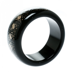 Dior Black Cannage Pattern Wide Bangle Bracelet