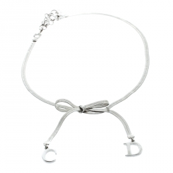 Pre Owned Dior Bow CD charm Silver Tone Snake Chain Necklace