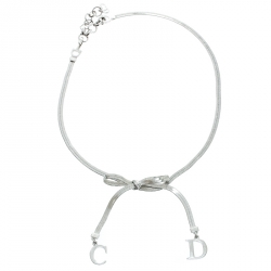 Pre Owned Dior Bow CD charm Silver Tone Snake Chain Necklace