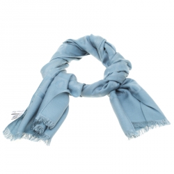 Pre Owned Dior Blue Silk and Wool Diorissimo Patterned Fringed Edge Scarf