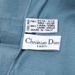 Pre Owned Dior Blue Silk and Wool Diorissimo Patterned Fringed Edge Scarf