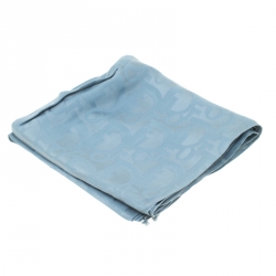 Pre Owned Dior Blue Silk and Wool Diorissimo Patterned Fringed Edge Scarf