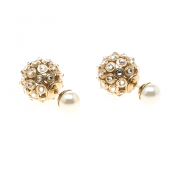 Pre Owned Dior Mise En Dior Tribale Crystal  Gold Tone Stud Earrings