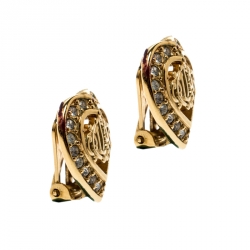 Pre Owned Dior Crystal Studded Gold Tone Necklace and Earrings Set