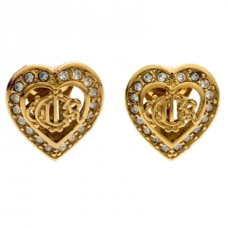 Pre Owned Dior Crystal Studded Gold Tone Necklace and Earrings Set