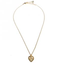 Pre Owned Dior Crystal Studded Gold Tone Necklace and Earrings Set