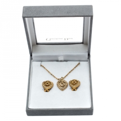 Pre Owned Dior Crystal Studded Gold Tone Necklace and Earrings Set