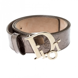 مملوكة مسبقًا Dior Olive Green Diorissimo Patent Leather Logo Belt 85 CM