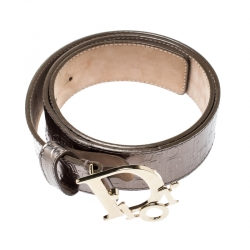 مملوكة مسبقًا Dior Olive Green Diorissimo Patent Leather Logo Belt 85 CM