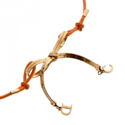 Pre Owned Dior Orange Cord CD Charm Gold Tone Bow Choker Necklace