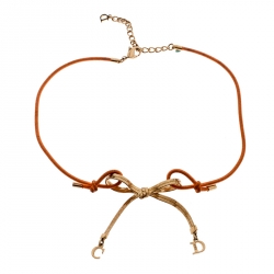 Pre Owned Dior Orange Cord CD Charm Gold Tone Bow Choker Necklace