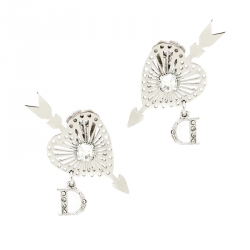 Pre Owned Dior Heart and Arrow Crystal Silver Tone Clip-on Drop Earrings
