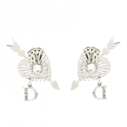 Pre Owned Dior Heart and Arrow Crystal Silver Tone Clip-on Drop Earrings