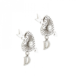Pre Owned Dior Heart and Arrow Crystal Silver Tone Clip-on Drop Earrings