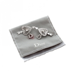 Pre Owned Dior Heart and Arrow Crystal Silver Tone Clip-on Drop Earrings