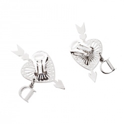 Pre Owned Dior Heart and Arrow Crystal Silver Tone Clip-on Drop Earrings