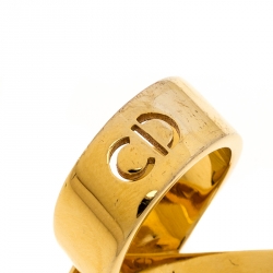 Pre Owned خاتم ديور ريبون ملتف ذهبي اللون مقاس 56